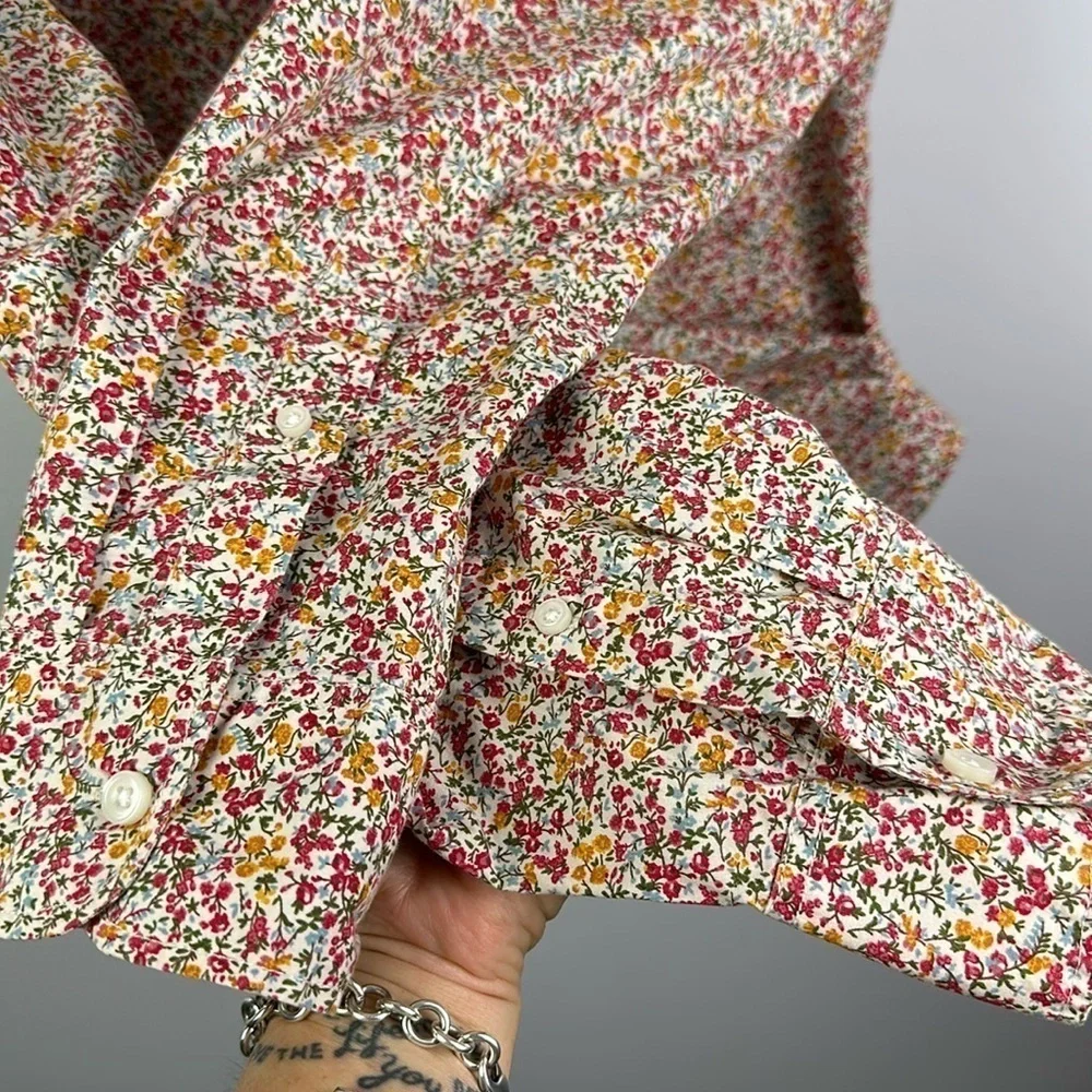 J. Crew Men Ditzy Floral Print Long Sleeve Button Down Lg Shirt Slim Flex Washed
